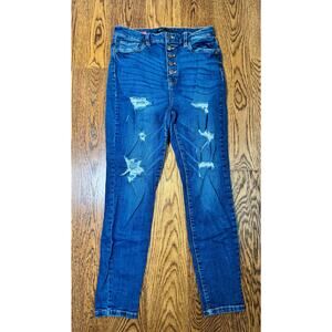 Hot Kiss Women’s Highest Rise Skinny Ankle Jeans Size 11 Distressed Button Fly